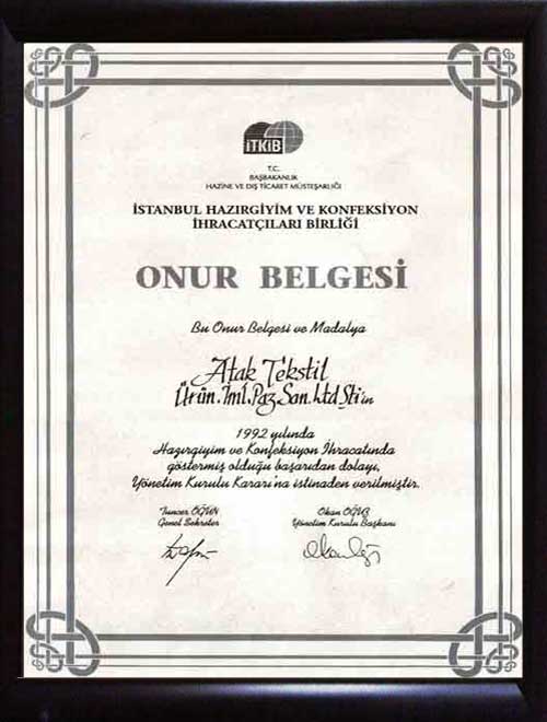 1992 Certificate of Honor IHKIB