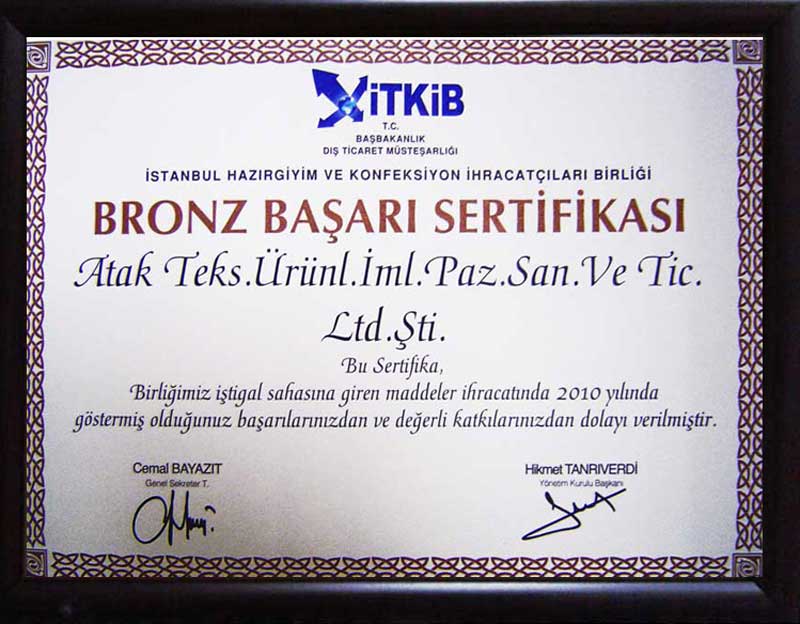 İTKİB Bronze Certificate of Achievement