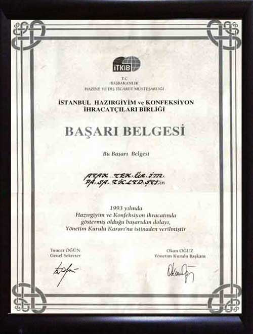 1993 İHKİB Başarı Belgesi