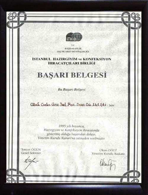 1995 İHKİB Başarı Belgesi